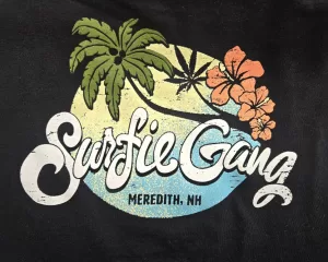 Surfie Gang Tshirt design with palm trees and flowers